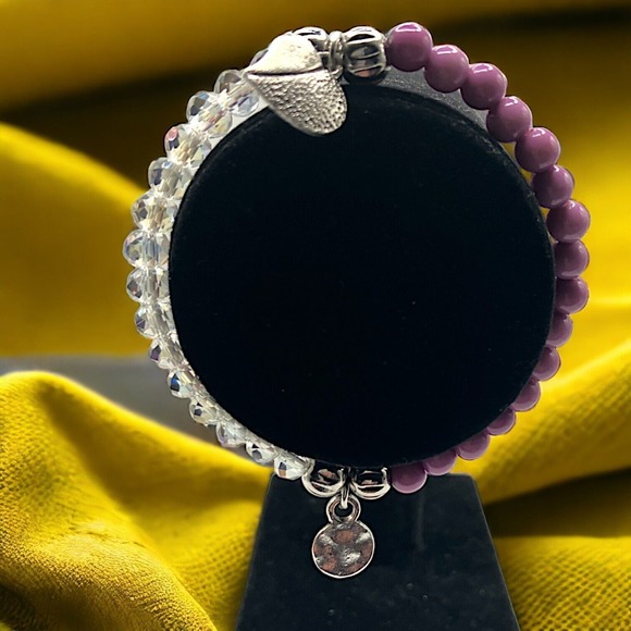 Lavender & Clear Beads Bracelet with Silver-Tone Charms! - Picture 1 of 6